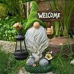 Estatua gnomo solar Welcome iluminada para entrada de jardín